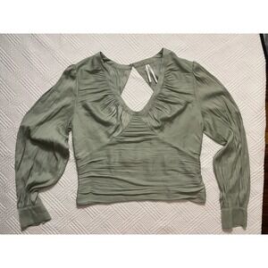 Anthropologie Women's XL Blouson-long Sleeve Blouse Mint Sage Open Back EUC